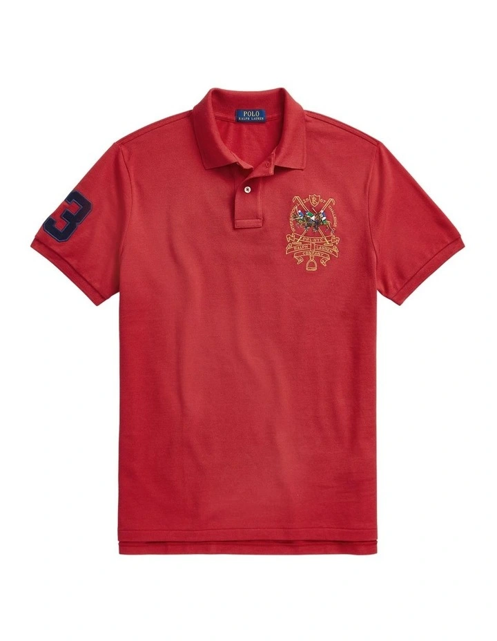 Custom Slim Fit Triple-Pony Polo Shirt in Red image 4