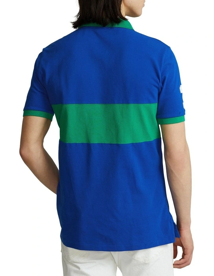 Custom Slim Fit Big Pony Mesh Polo Shirt in Blue/Green image 2