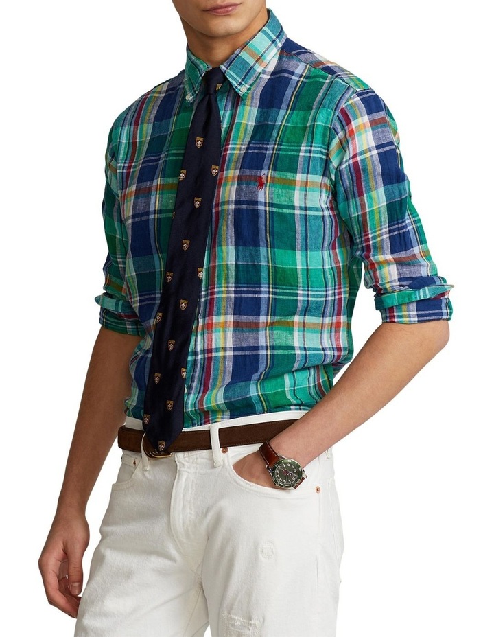 Classic Fit Plaid Linen Shirt in Multi