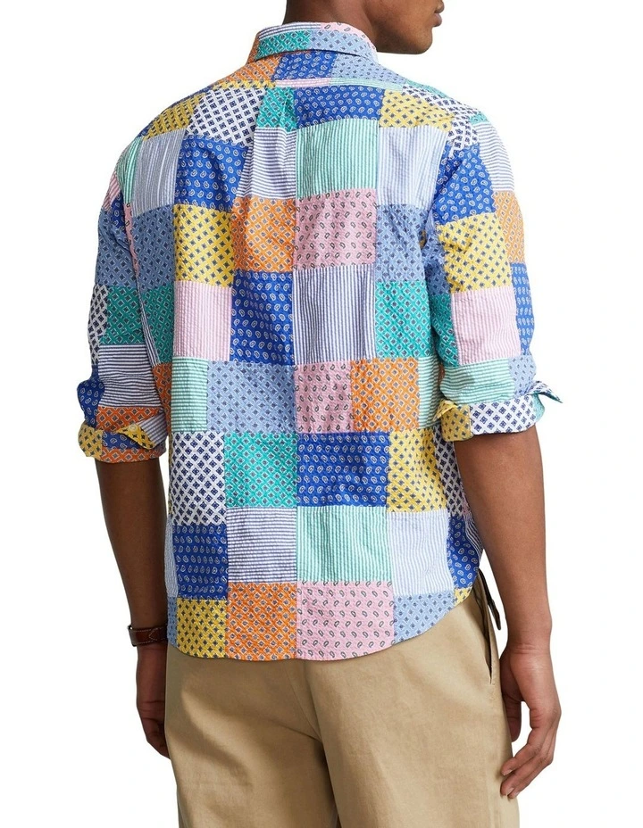 Classic Fit Patchwork Seersucker Shirt in Multi image 2