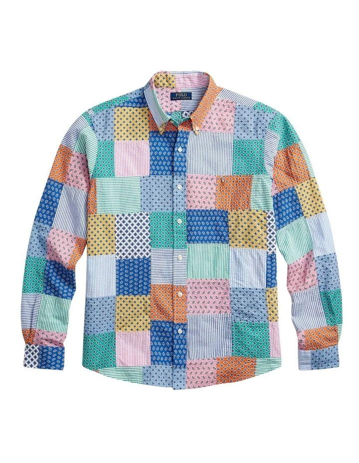 Classic Fit Patchwork Seersucker Shirt in Multi image 4