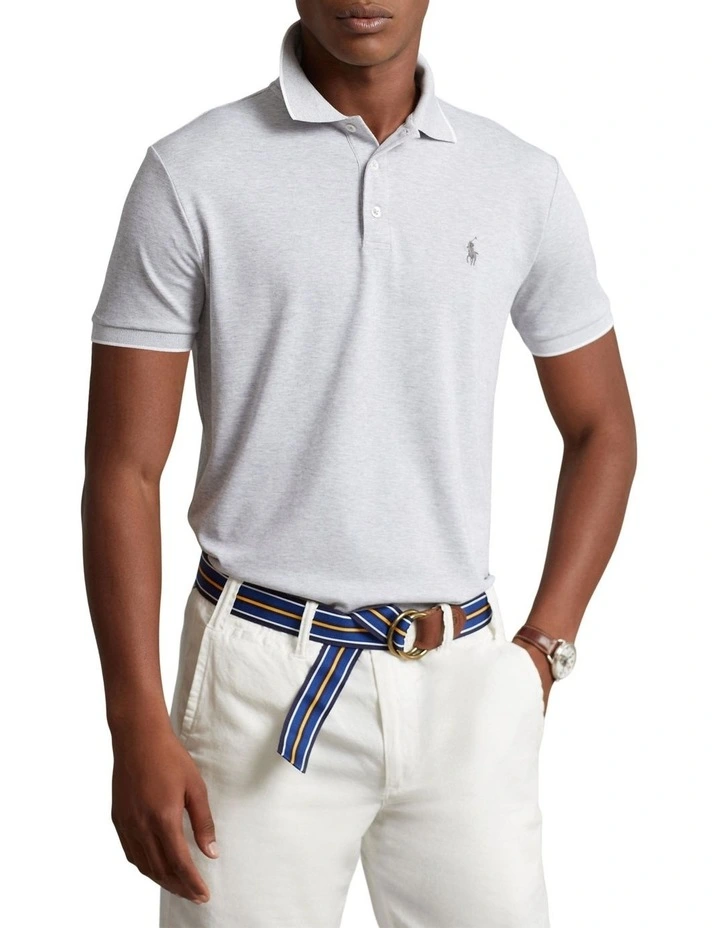 Custom Slim Fit Birdseye Polo Shirt in Grey image 1
