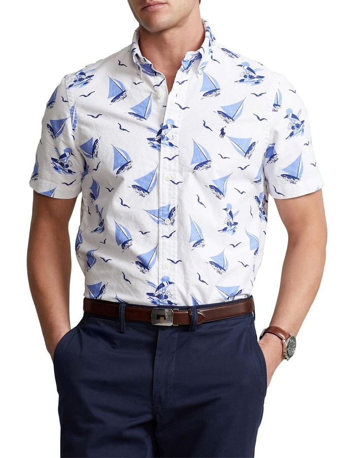 Classic Fit Polo Bear Oxford Shirt in White/Blue