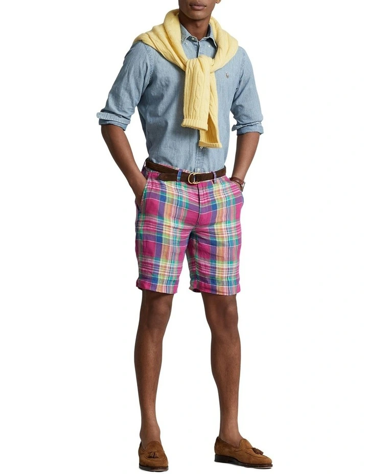 9-Inch Classic Fit Plaid Linen Short In Multi image 3