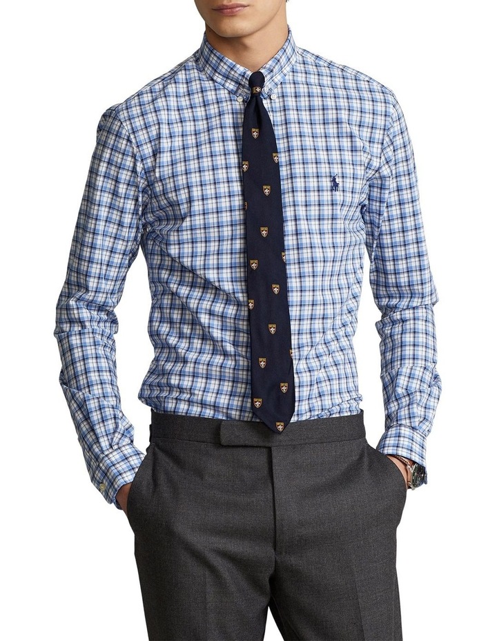 Slim Fit Plaid Stretch Poplin Shirt In Blue/White