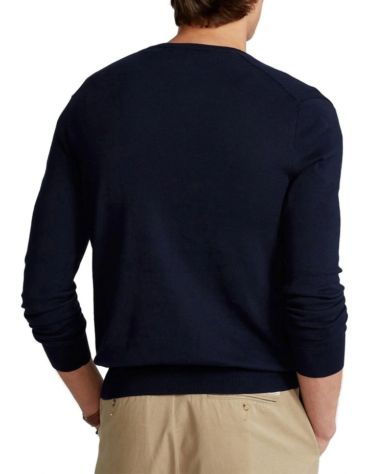 Slim Fit Cotton V-Neck Sweater in Navy image 2