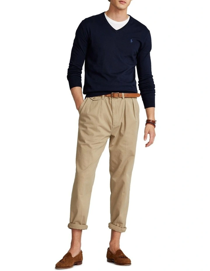 Slim Fit Cotton V-Neck Sweater in Navy image 3