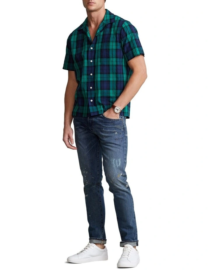 Polo Ralph Lauren Classic Fit Plaid Seersucker Camp Shirt in Green
