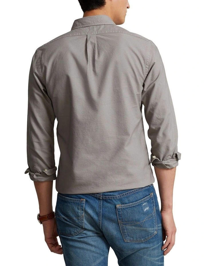 Classic Fit Garment-Dyed Oxford Shirt in Grey image 2