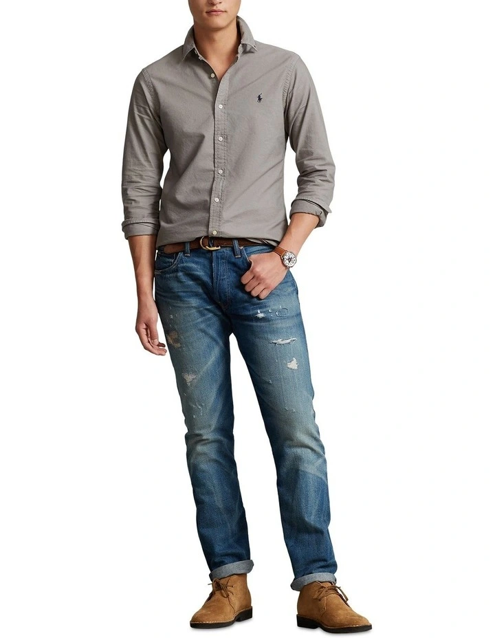 Classic Fit Garment-Dyed Oxford Shirt in Grey image 3