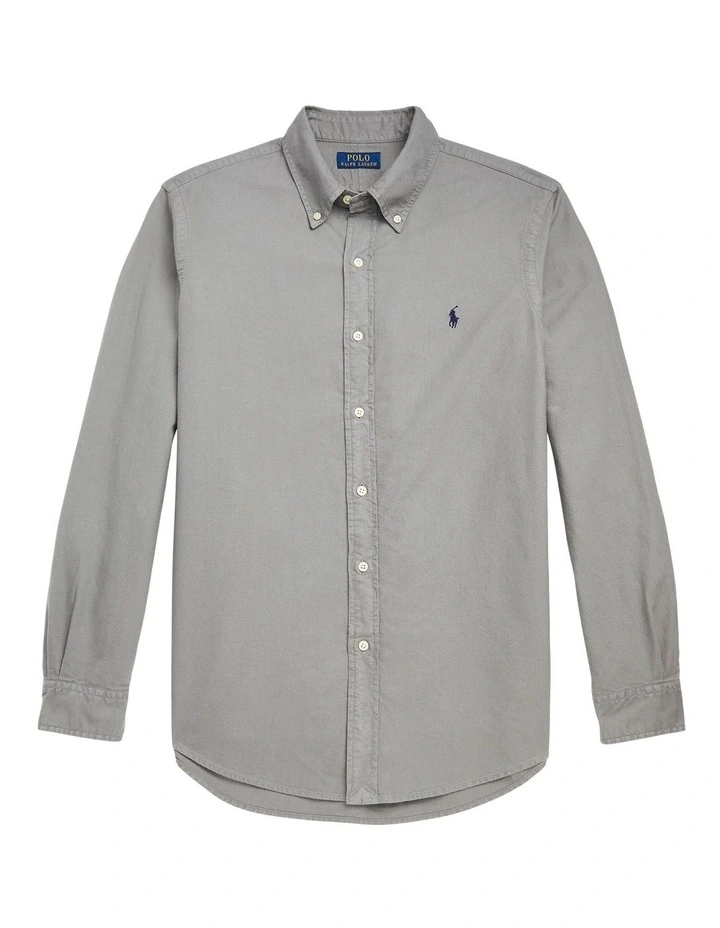 Classic Fit Garment-Dyed Oxford Shirt in Grey image 4