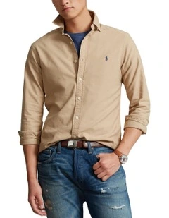 Classic Fit Garment-Dyed Oxford Shirt in Beige