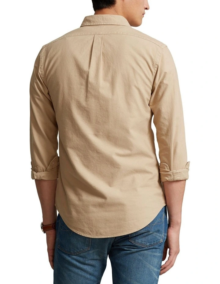 Classic Fit Garment-Dyed Oxford Shirt in Beige image 2