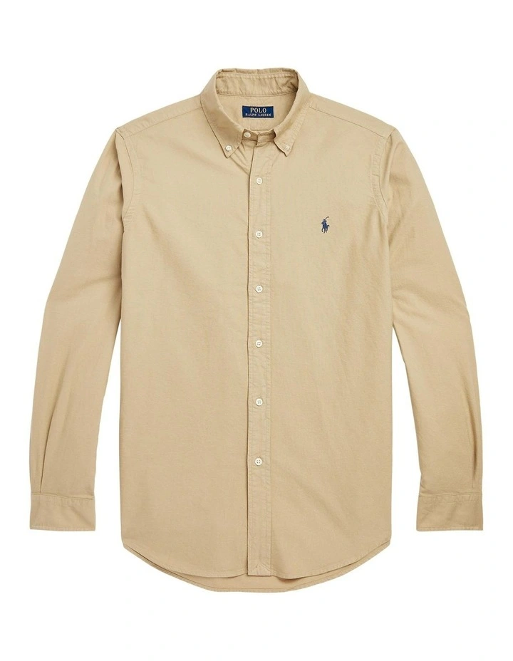 Classic Fit Garment-Dyed Oxford Shirt in Beige image 4