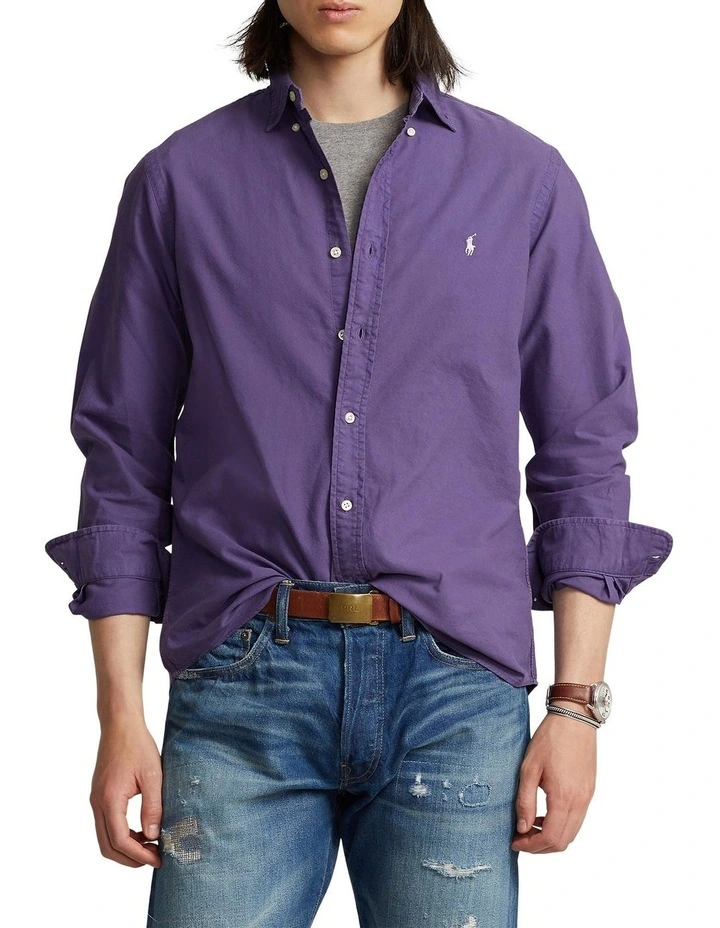 Classic Fit Garment-Dyed Oxford Shirt in Purple image 1
