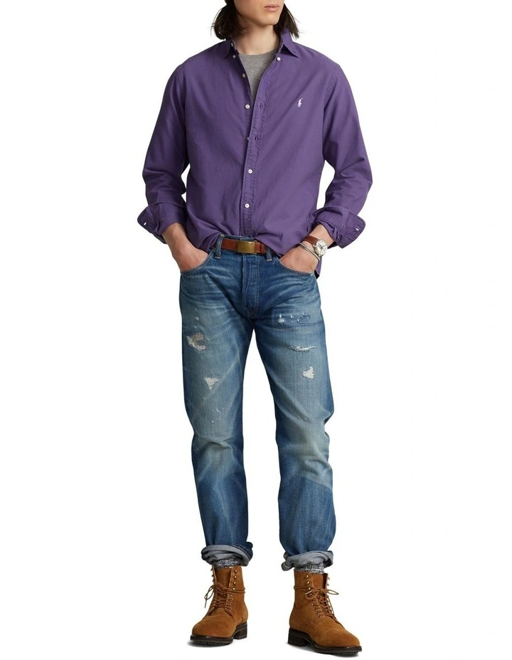 Classic Fit Garment-Dyed Oxford Shirt in Purple image 3