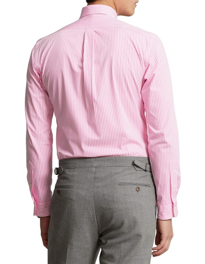 Slim Fit Striped Stretch Poplin Shirt in Pink image 2