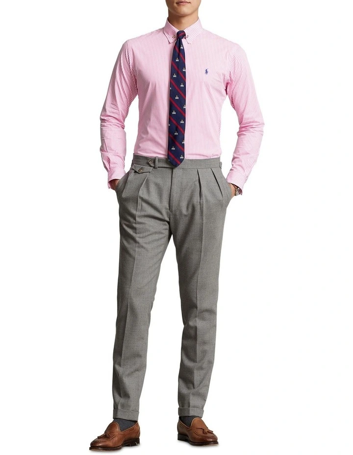 Slim Fit Striped Stretch Poplin Shirt in Pink image 3