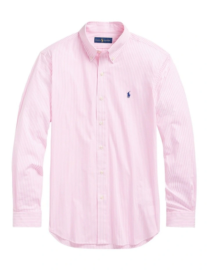 Slim Fit Striped Stretch Poplin Shirt in Pink image 4
