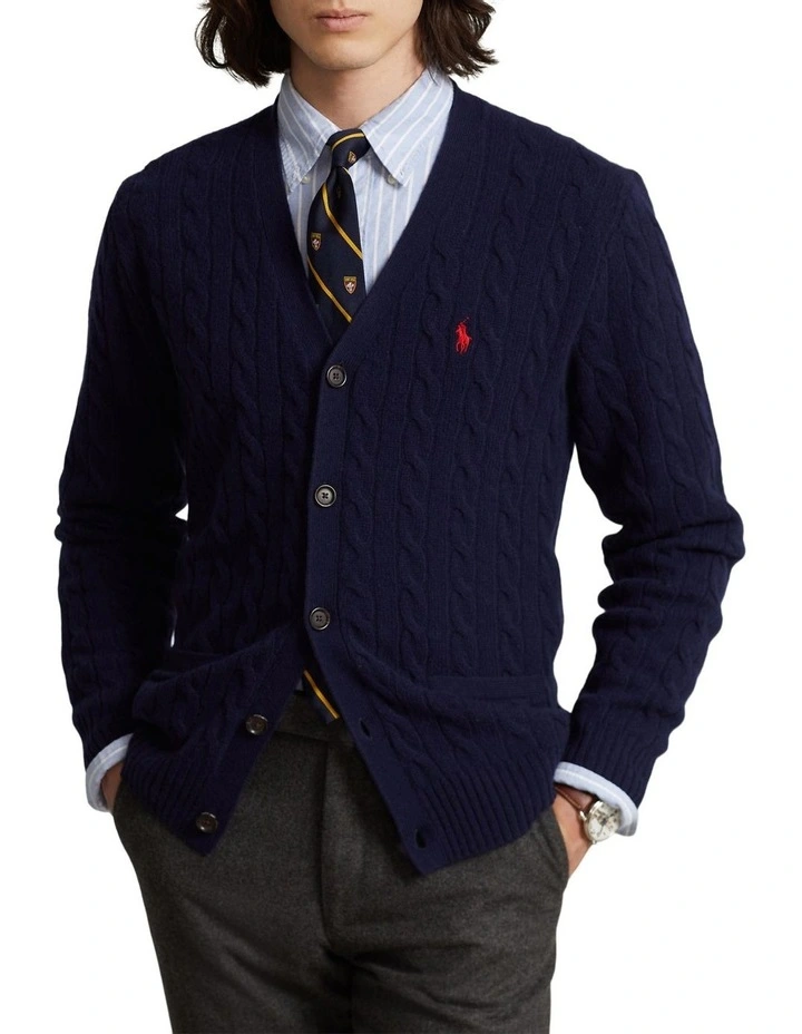 Cable-Knit Wool-Cashmere Cardigan in Blue image 1