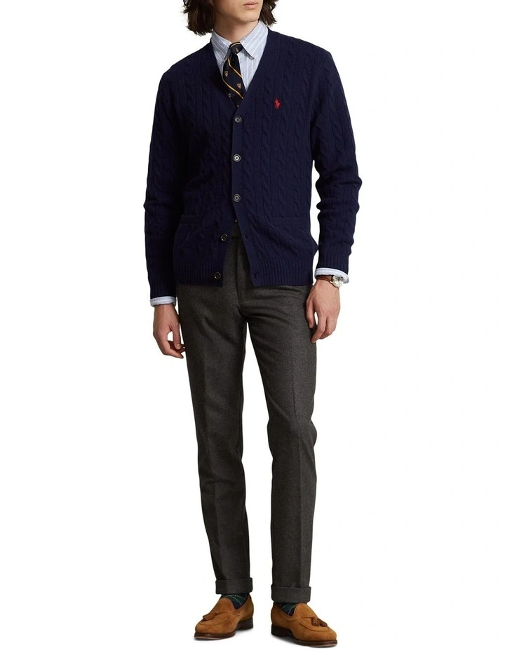 Cable-Knit Wool-Cashmere Cardigan in Blue image 3