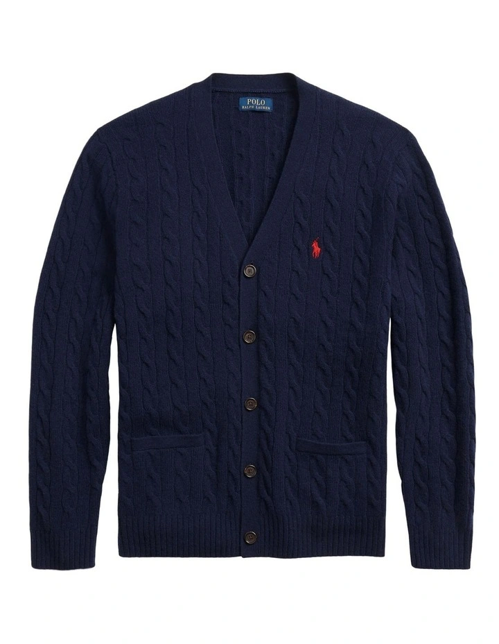 Cable-Knit Wool-Cashmere Cardigan in Blue image 4