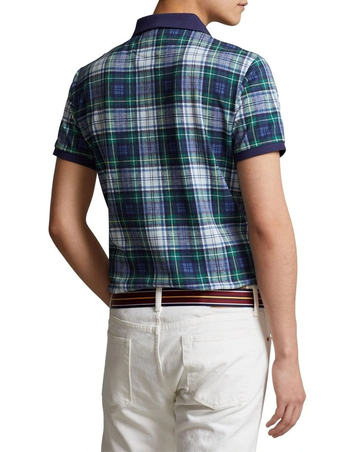 Custom Slim Fit Plaid Polo Shirt in Blue image 2