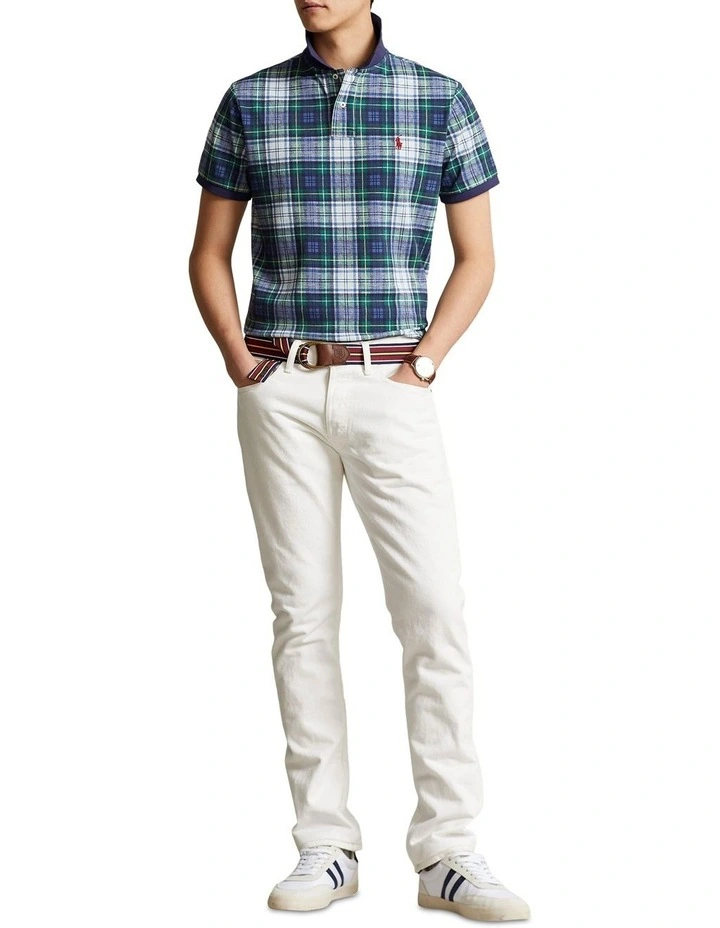 Custom Slim Fit Plaid Polo Shirt in Blue image 3