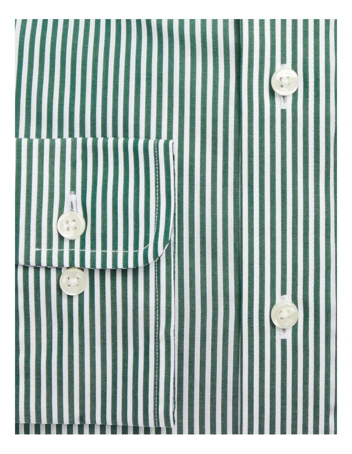 Classic Fit Striped Poplin Shirt in Green image 3