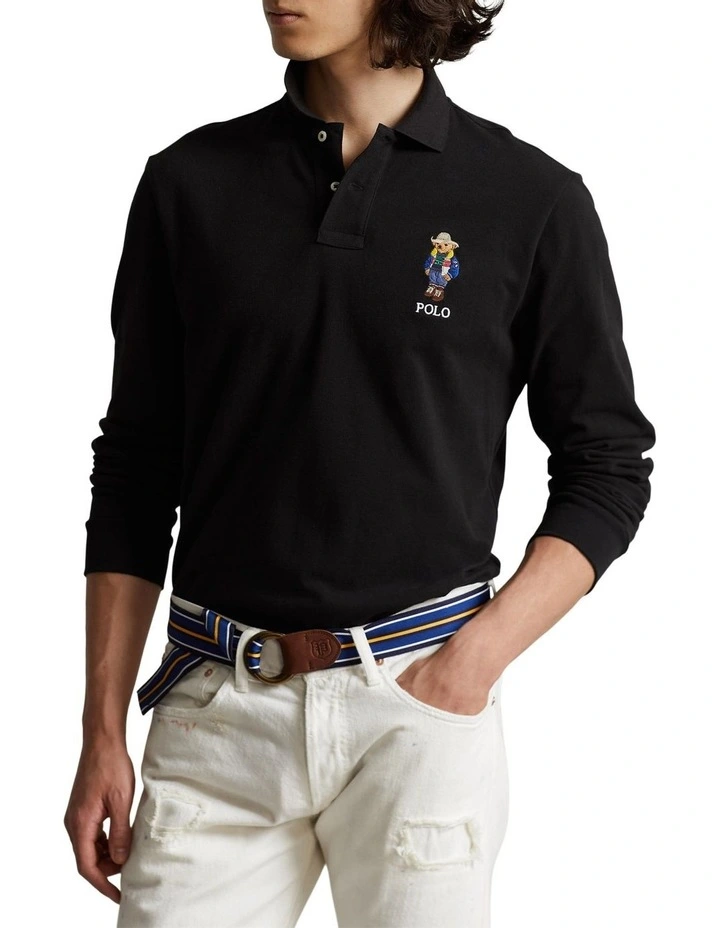 Custom Slim Fit Polo Bear Polo Shirt in Black image 1