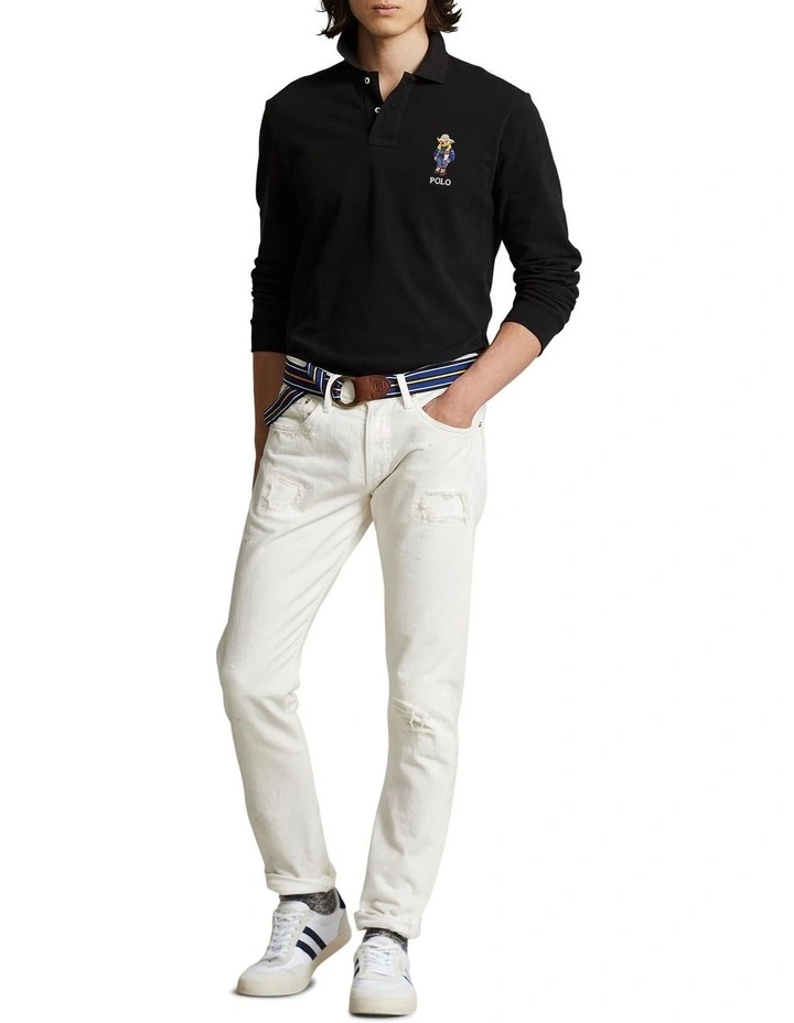 Custom Slim Fit Polo Bear Polo Shirt in Black image 3