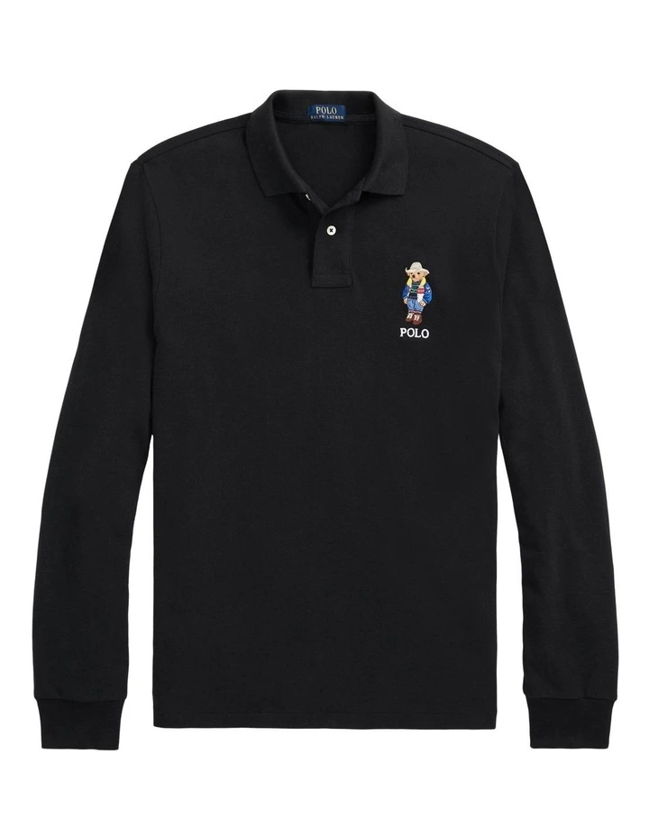 Custom Slim Fit Polo Bear Polo Shirt in Black image 4