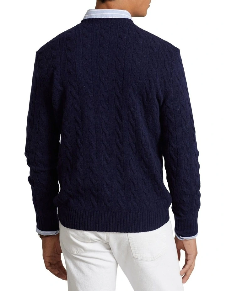 Cable Knit Wool Cashmere Sweater in Blue thumbnail 1