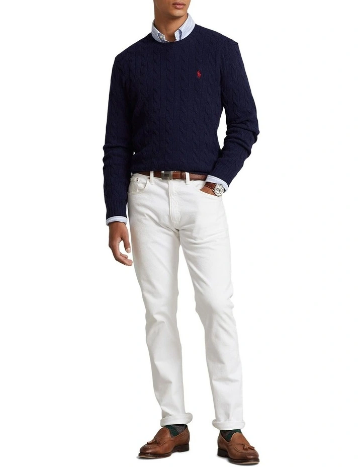 Cable Knit Wool Cashmere Sweater in Blue image 3