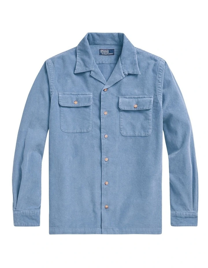 Classic Fit Corduroy Camp Shirt in Blue image 4