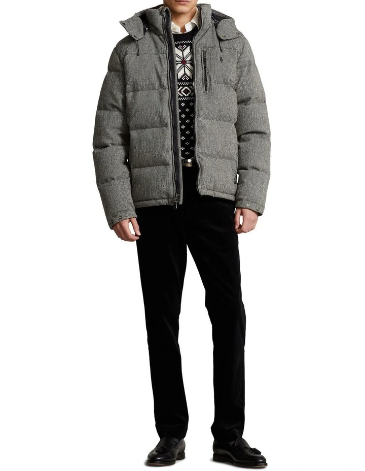 Herringbone Wool-Blend Down Jacket in Grey image 3