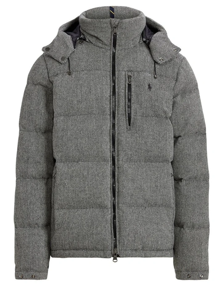 Herringbone Wool-Blend Down Jacket in Grey image 4