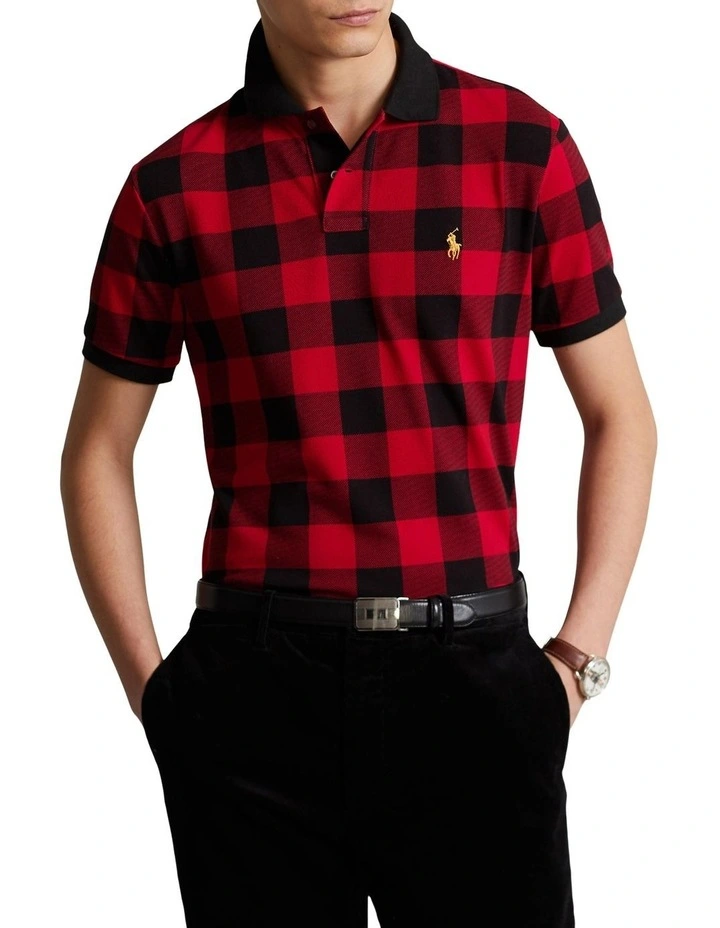 Custom Slim Fit Buffalo Check Polo Shirt in Red image 1