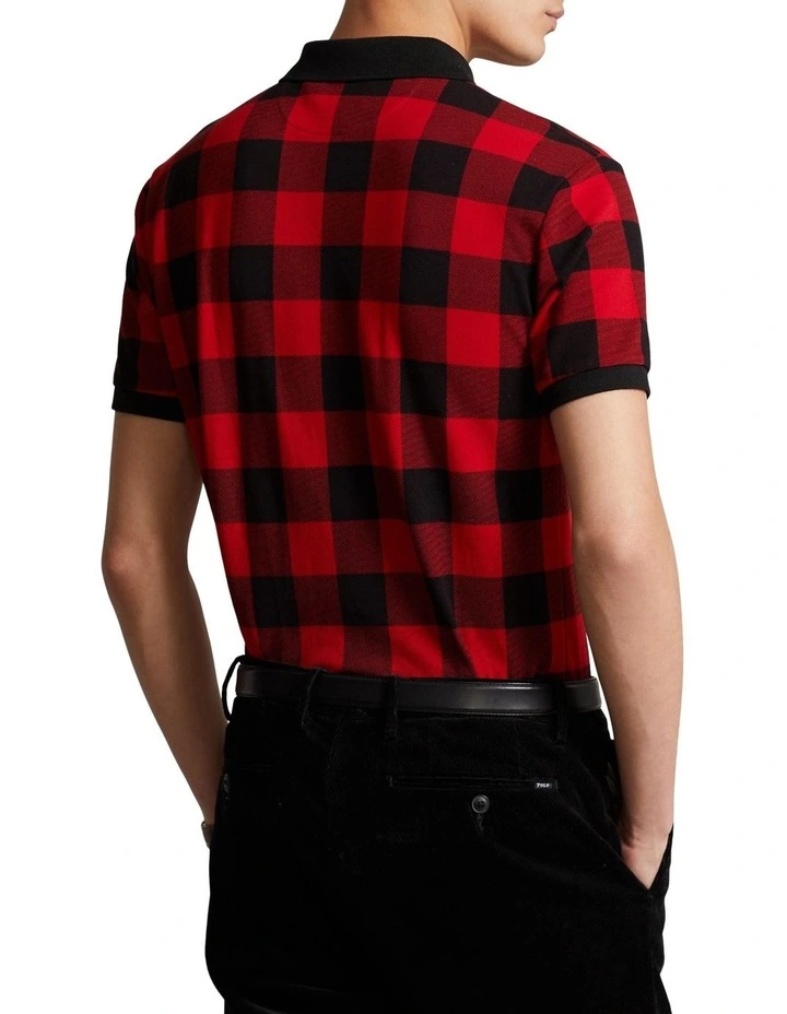 Custom Slim Fit Buffalo Check Polo Shirt in Red image 2