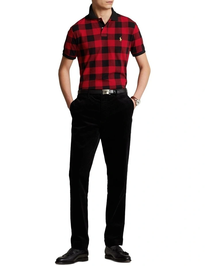 Custom Slim Fit Buffalo Check Polo Shirt in Red image 3