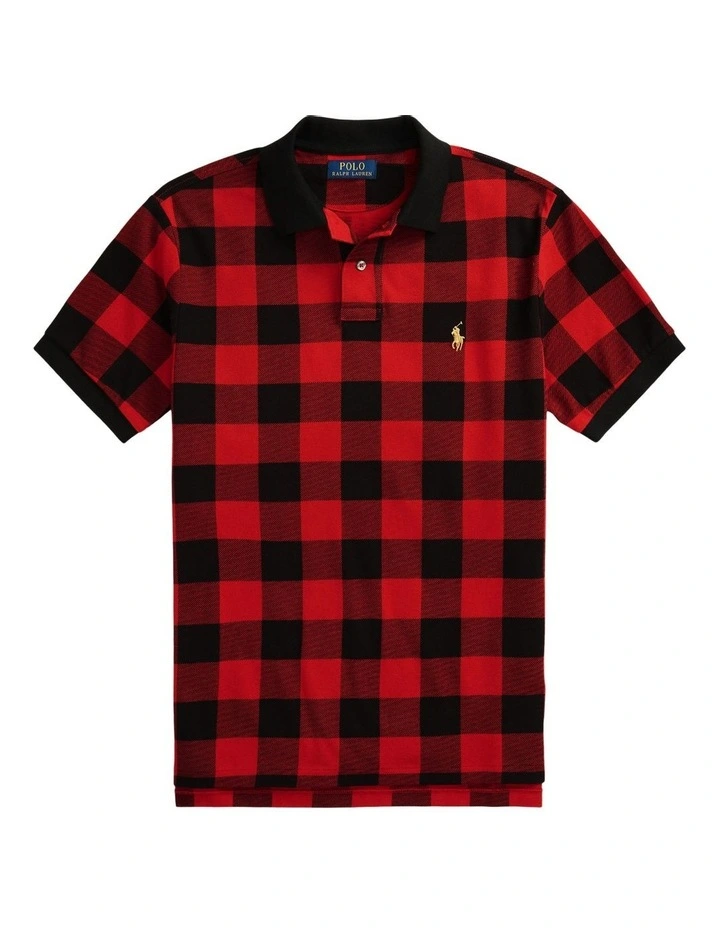 Custom Slim Fit Buffalo Check Polo Shirt in Red image 4