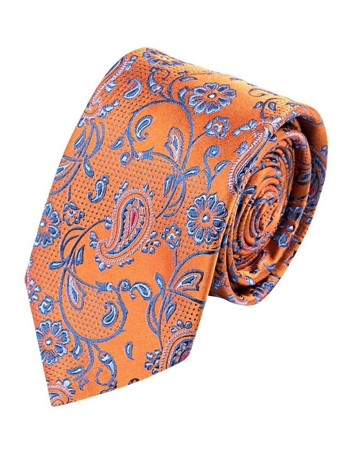 Orange Paisley Floral Tie image 1