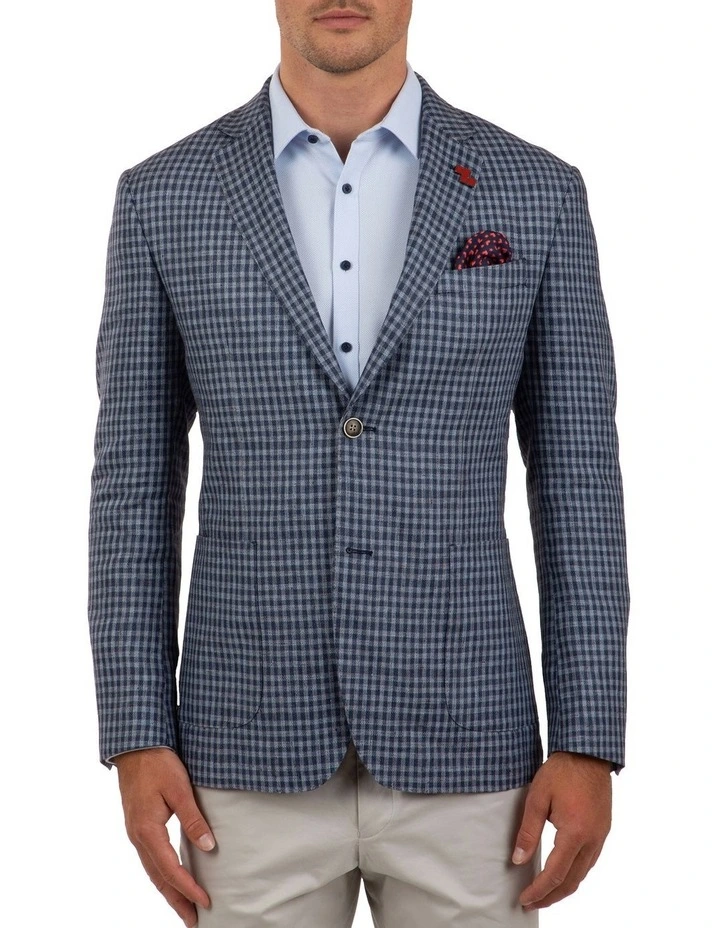 Slim Fit Electron Blue Check Jacket FGL649 image 1