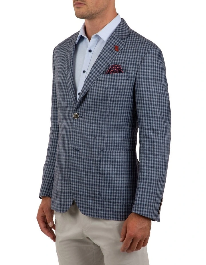 Slim Fit Electron Blue Check Jacket FGL649 image 2