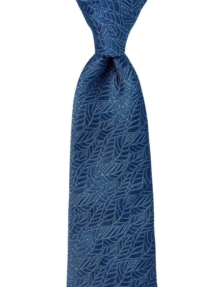 Navy Ground With Blue Leaf Pattern Woven Silk Tie