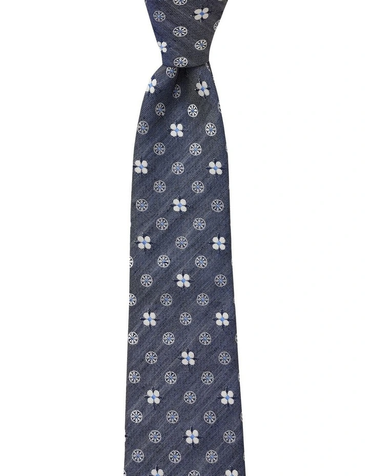 Blanc Foulard Silk & Linen Tie in Denim image 1