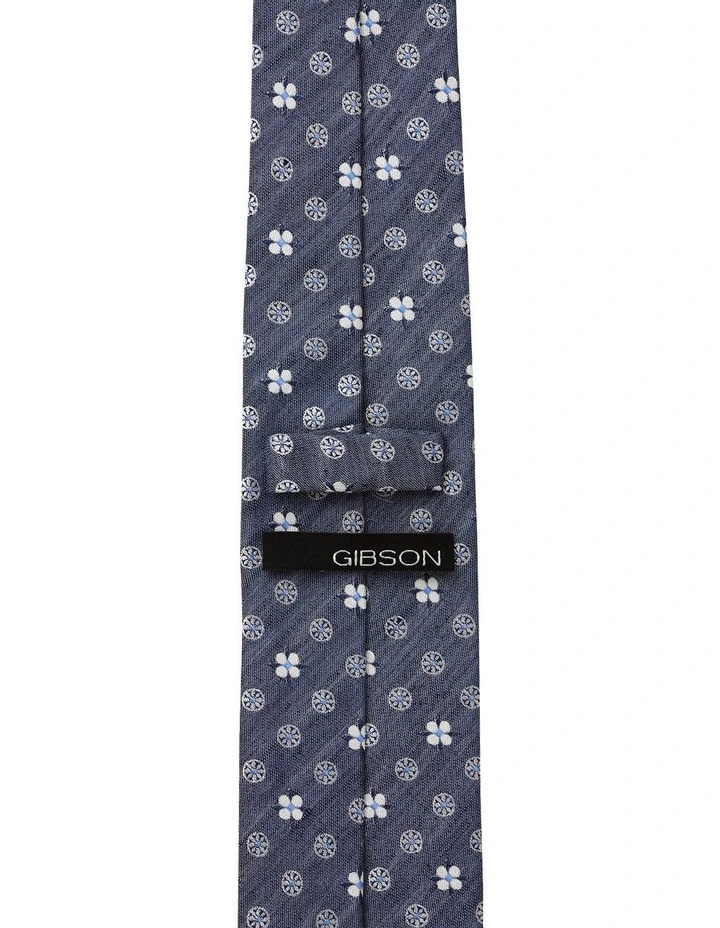 Blanc Foulard Silk & Linen Tie in Denim image 2