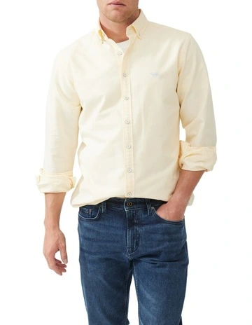 Gunn Oxford Long Sleeve Sports Fit Shirt in Lemon