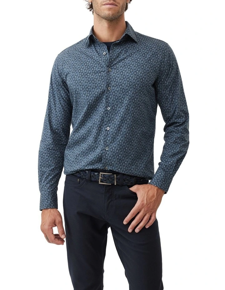 Bellmount Long Sleeve Sports Fit Shirt in Indigo image 1