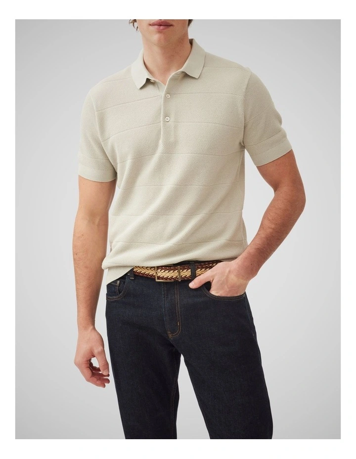 Masons Flat Knit Polo in Stone image 1